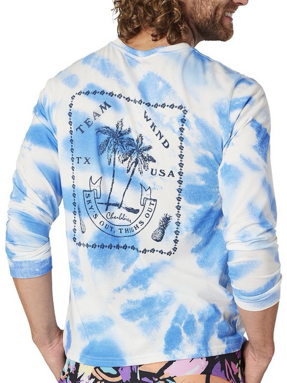 Chubbies The Wave Pool Long Sleeve Graphic T-shirt Men's XXL Blue Cotton Blend